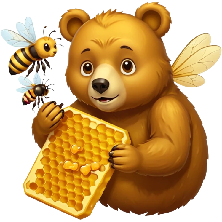 bear eating honeycomb with bees flying around emoji