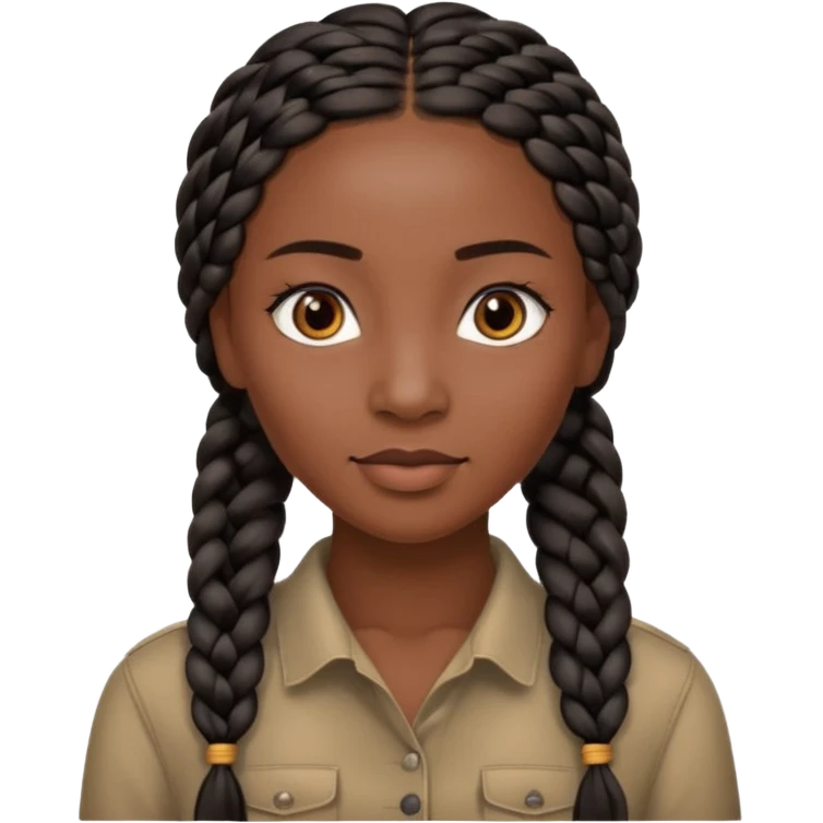 kenyan woman with long, black, braided hair in rows, brown eyes, pretty, round face emoji