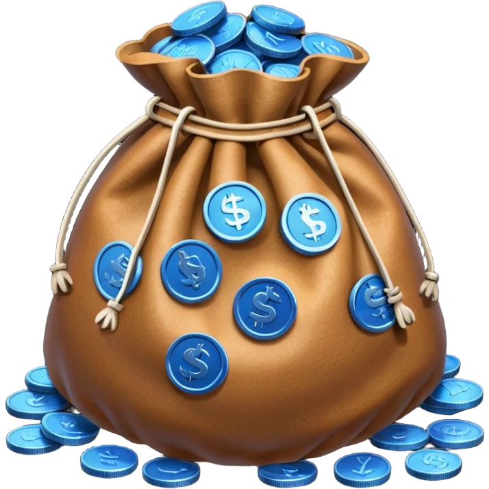 brown money bag of blue coins emoji