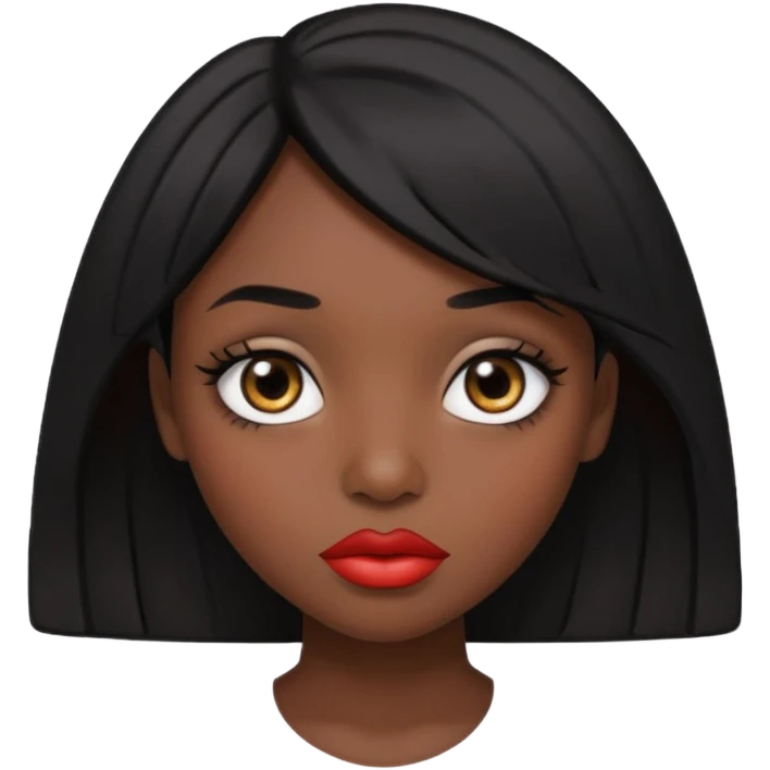 Dark skin gurl with black hair, big lips m, dark brown eye, octagon face shape and chinky eyes  emoji