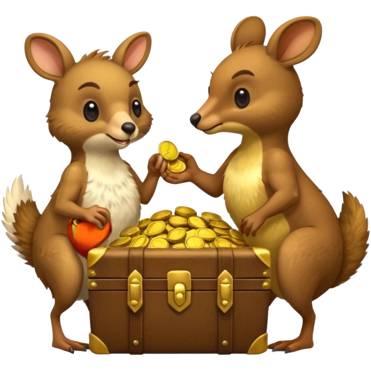 Kiwi bird and kangaroo fighting for gold emoji