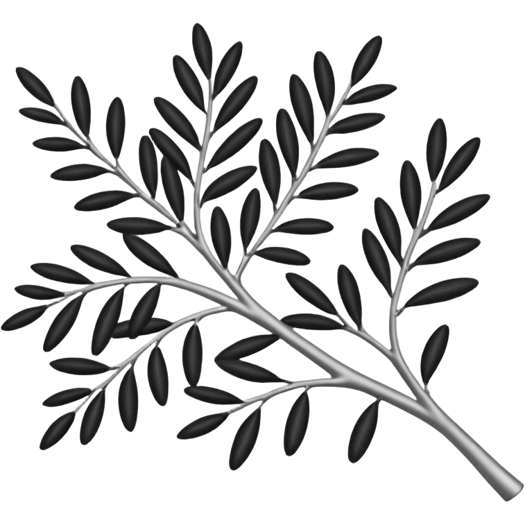 Black and silver filigree olive branch, 3D, extremely detailed design emoji