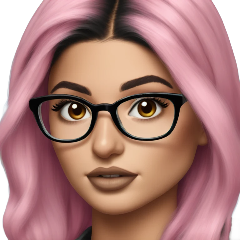 Photo Realistic kylie jenner stylish pink hair BLUE eyes and glasses  emoji