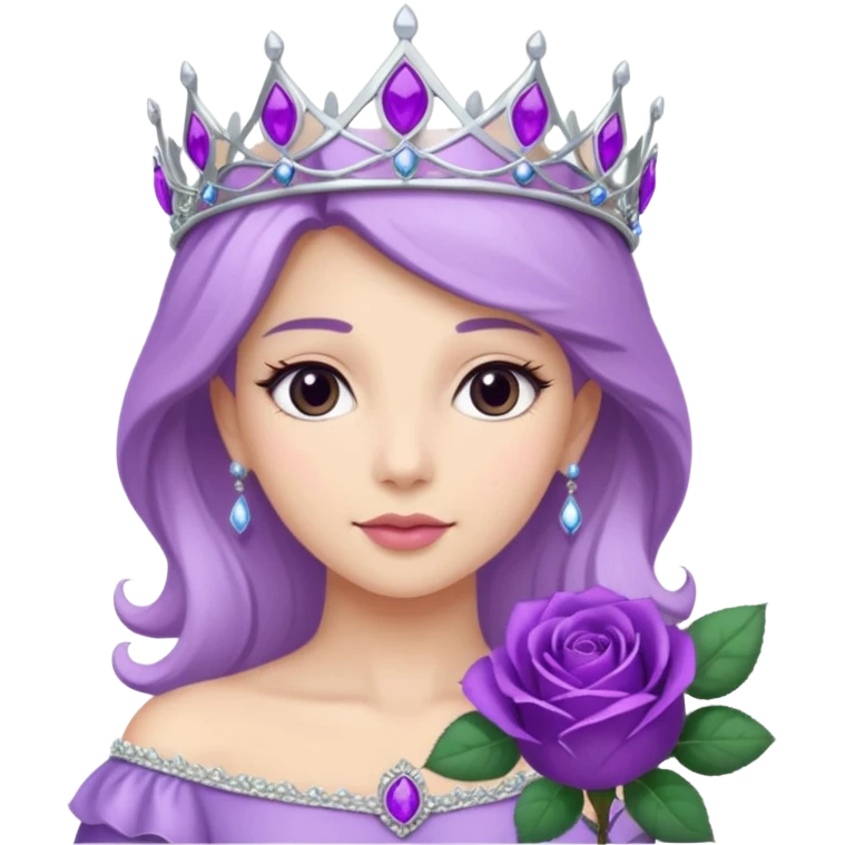 Purple rose with silver tiara and a purple emblem leaf wreath emoji