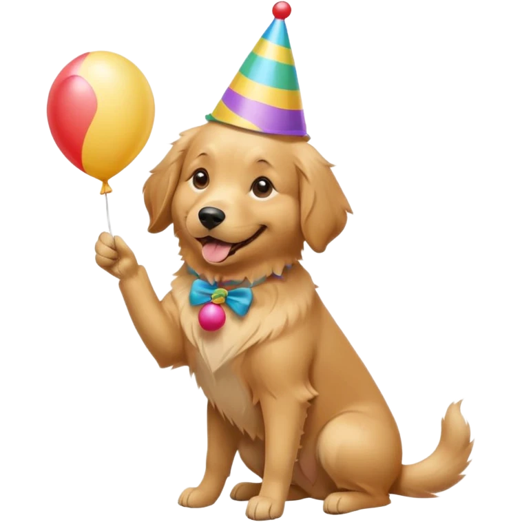 A dog wearing a party hat, wagging its tail while holding a tiny balloon.

















 emoji