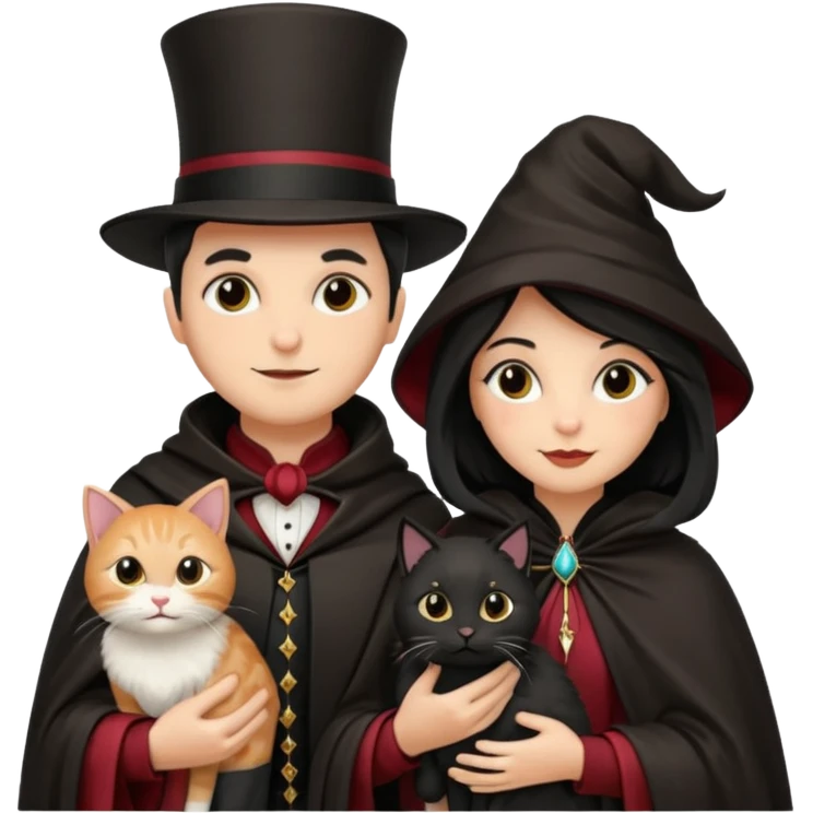magician couple and their pet cat emoji