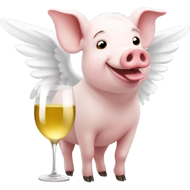 pig with white wings drinking wine emoji