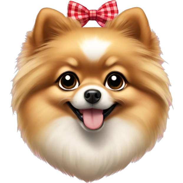 Pomeranian dog puppy with a checkered bow collar emoji