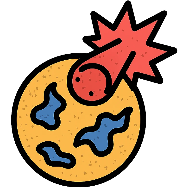 minimalist icon of a meteor falling into and destroying a planet, worn distressed effect emoji