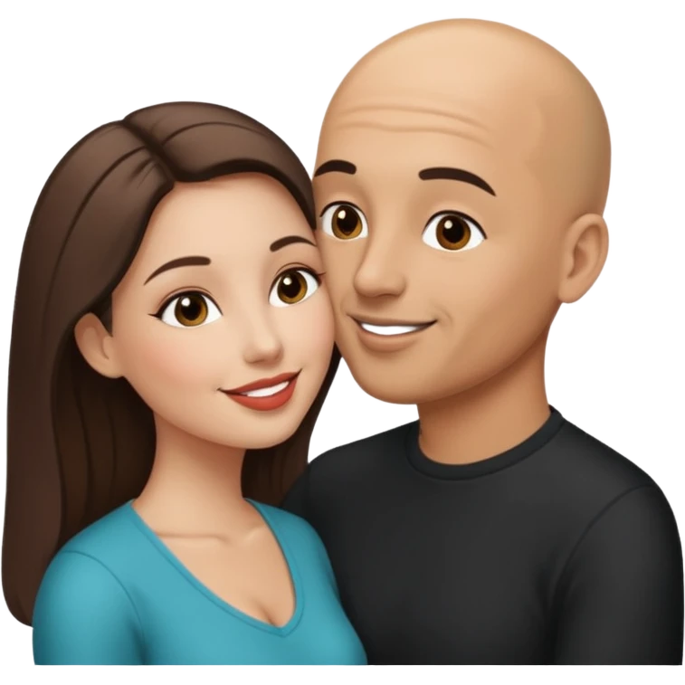 Bald Hispanic man kissing white brunette woman emoji
