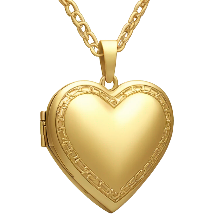 a gold heart shaped locket attached to thin gold chain  emoji