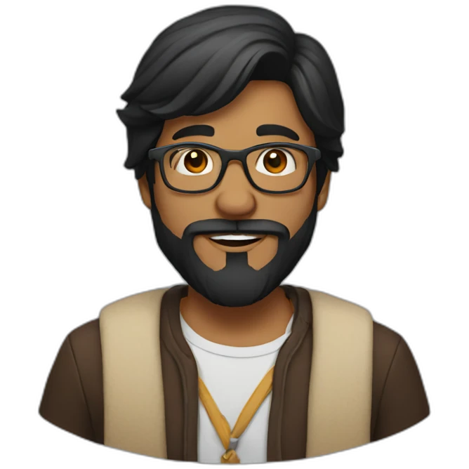 Black hair Indian with glasses and beard emoji