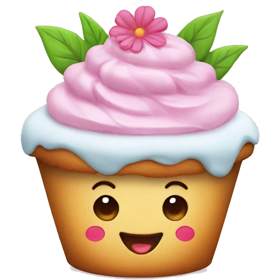 Happy cupcake with the icing a flowers on top  emoji