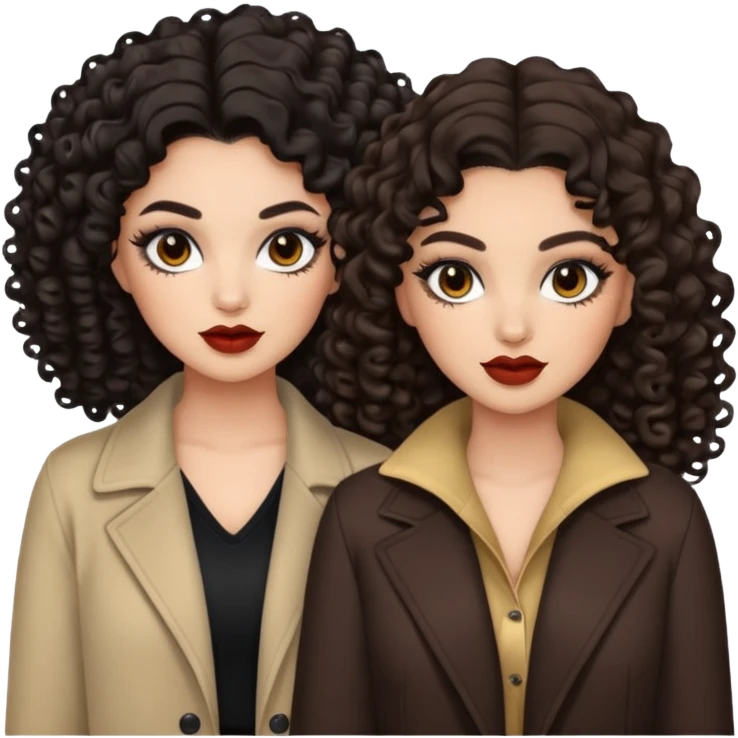 Boujy baddie best friends, trendy heavy makeup both dark hair one light skinned and one light brown with curls  emoji