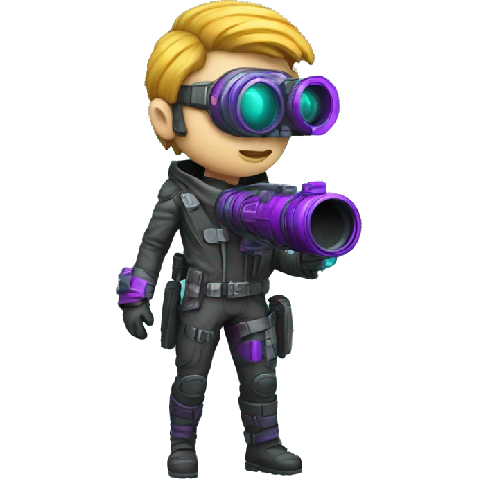Secret human agent with  cyberpunk elements with a spyglass looking reviewing multicolor lines of code, cyan and purple colors emoji
