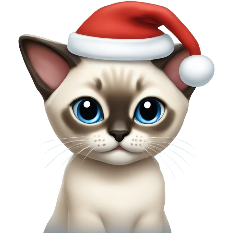 Siamese kitten wearing a Santa hat emoji