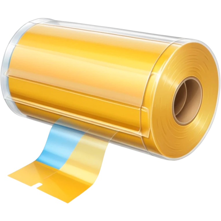 realistic plastic wrap roll, transparent, glossy, loose layers, light-catching, thin, stretchable, cardboard core, clear, soft highlights, ripple texture, no box, dispenser, or faces, clean 3D, soft lighting, transparent background, emoji scale emoji