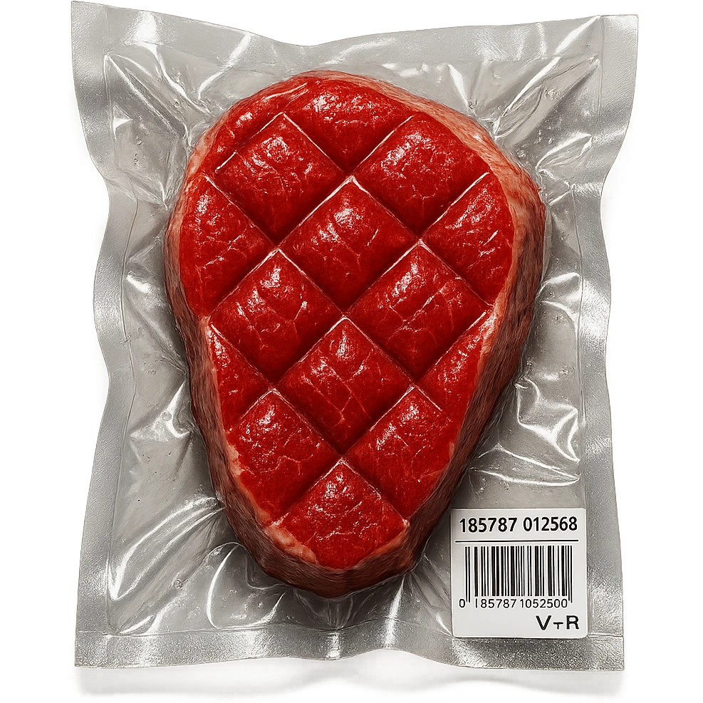 meat steak with diamond texture, shiny and inflated, vacuum-sealed style emoji