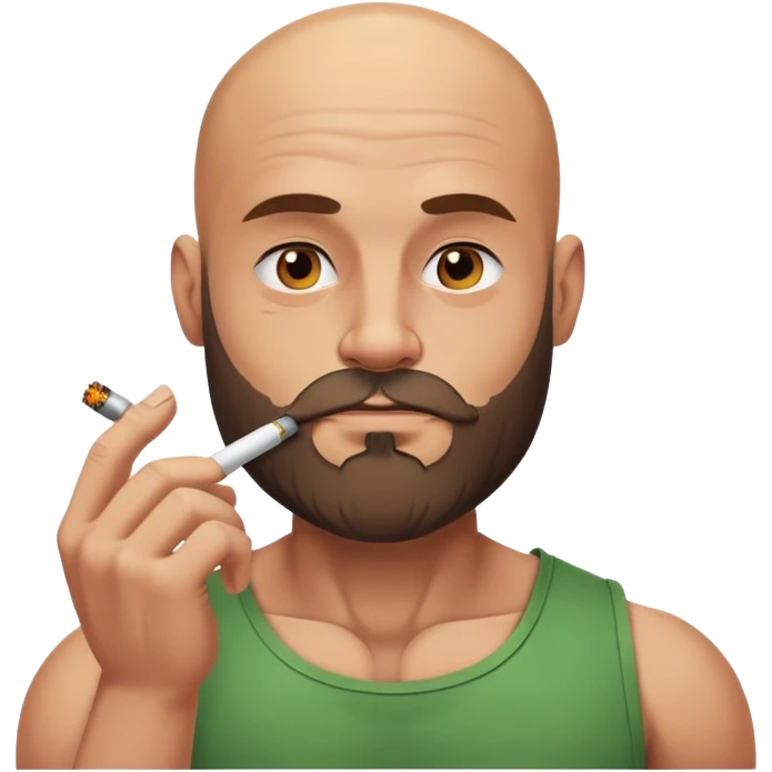 Muscular bald guy with a beard smoking weed emoji
