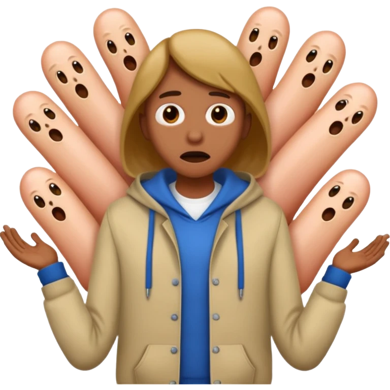 I want an emoji that looks like he’s scared of penises. The penises should be around him. He should also have clothes on, though emoji