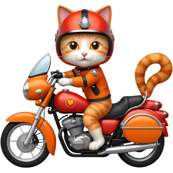 Cat on red and black motorcycle with helmet emoji