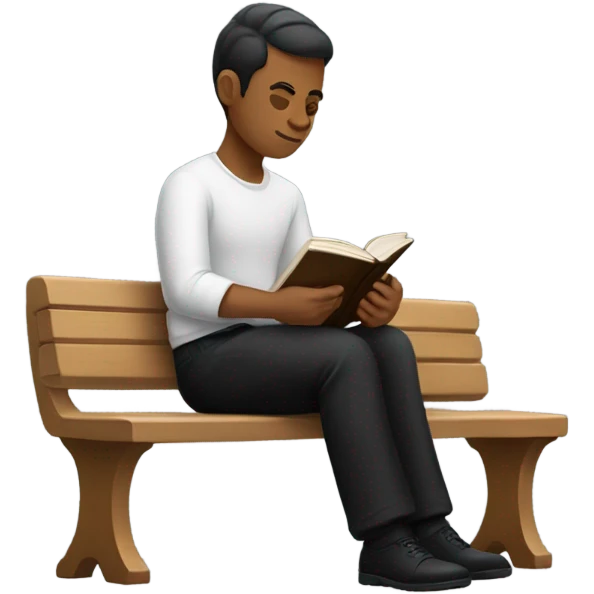white person sitting on bench wearing black trousers  reading a book  emoji