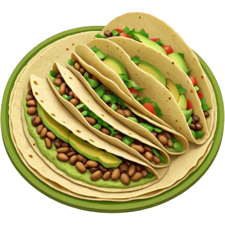Mexican tacos filled with nopales, beans, and avocado, in soft corn tortillas emoji
