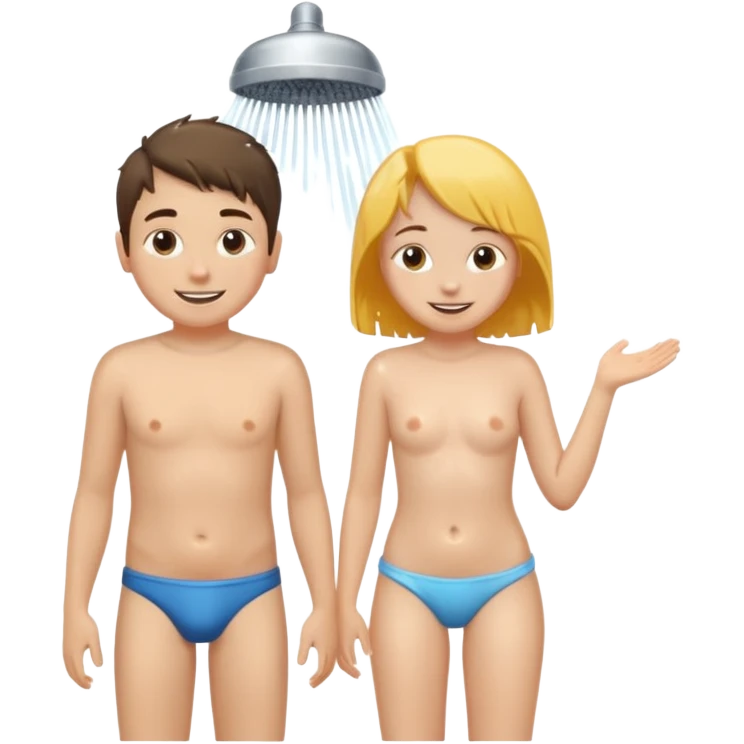 A nakid boy and girl in the shower together full body and no clothes emoji