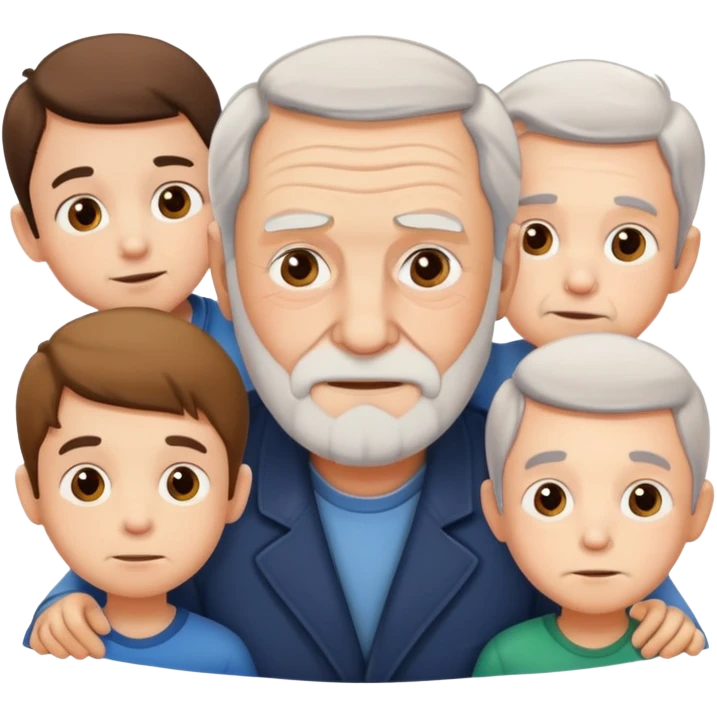 Old man with no beard, with kids emoji