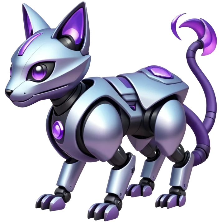  exotic iridescent silver and purple cyber-Protogen-Fakémon-Pokémon-Vernid-robot-feline-creature emoji
