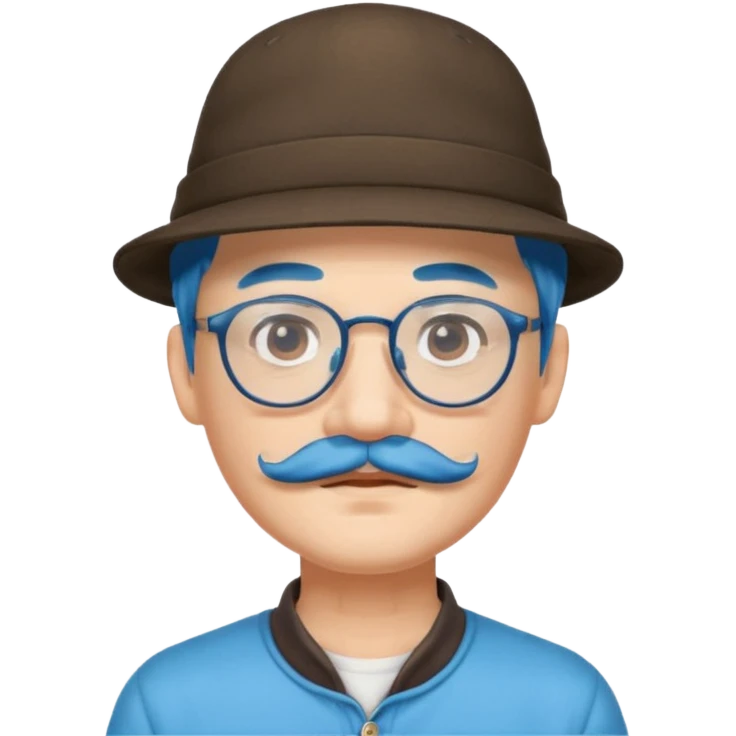 chinese man blue haired and hat and glassess and mustache emoji