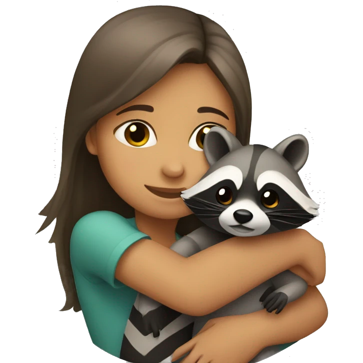 Girl hugging a raccoon emoji