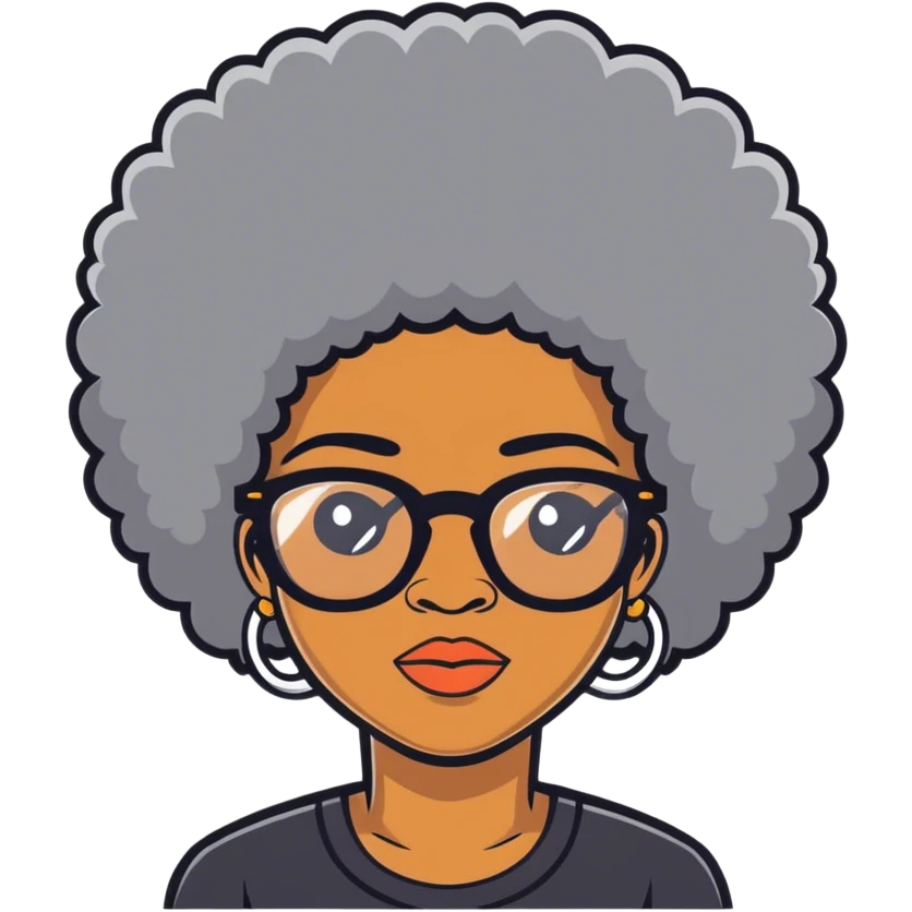 African American woman short gray Afro glasses emoji