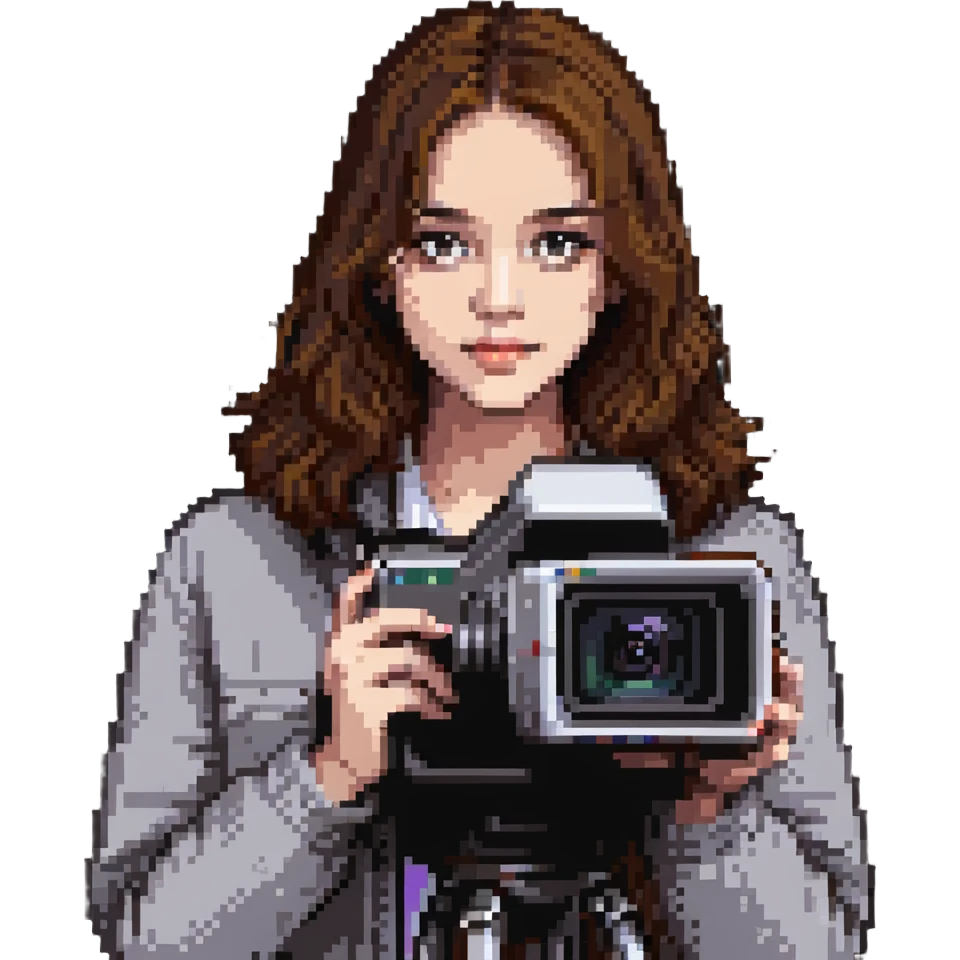 hiking woman with brown hair holding a video camera emoji