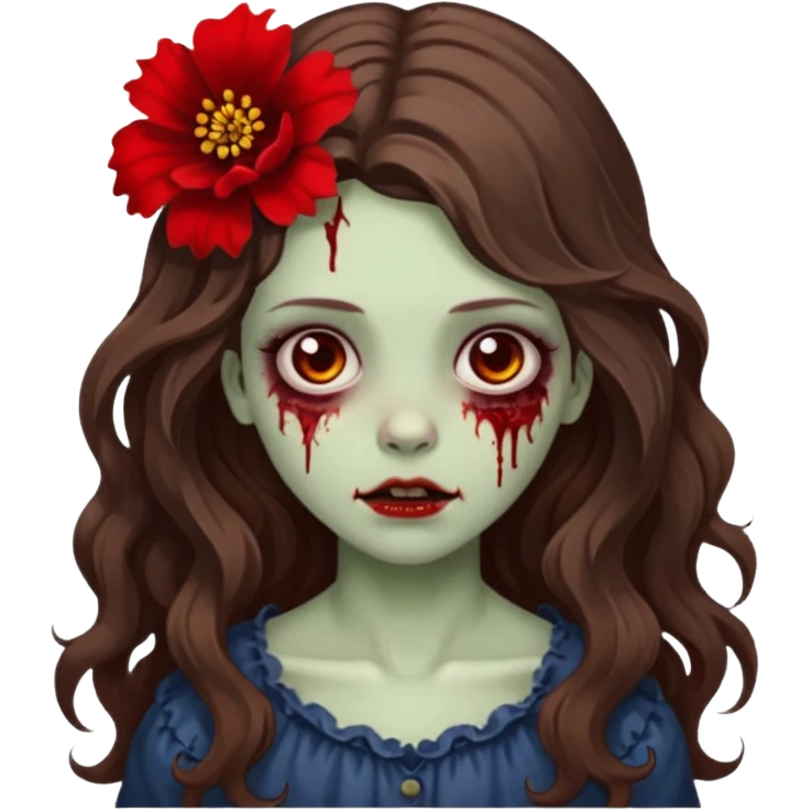 uma garota zumbi, de cabelos castanhos,ondulados e longos, com uma flor no cabelo emoji