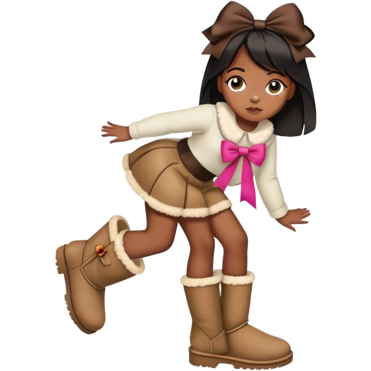 A black girl with straight hair wearing a bow and uggs emoji