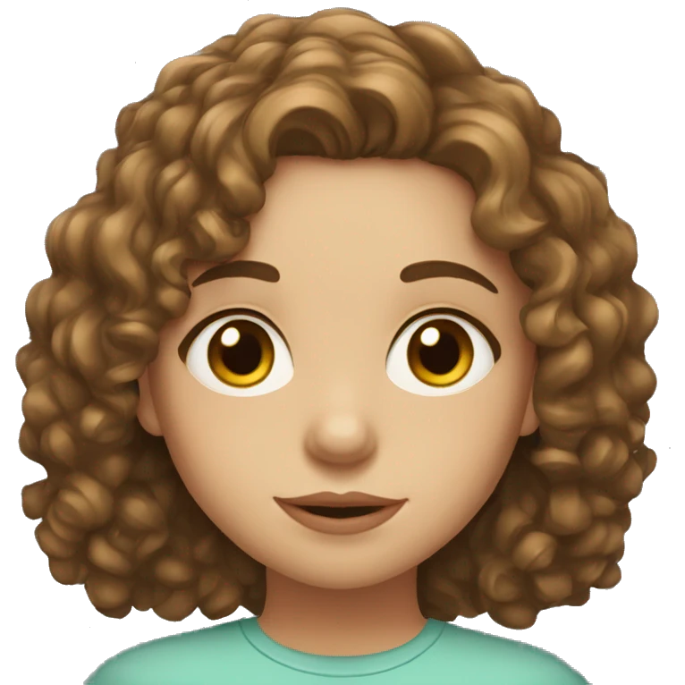Girl with medium long curly brown hair and hazel eyes emoji