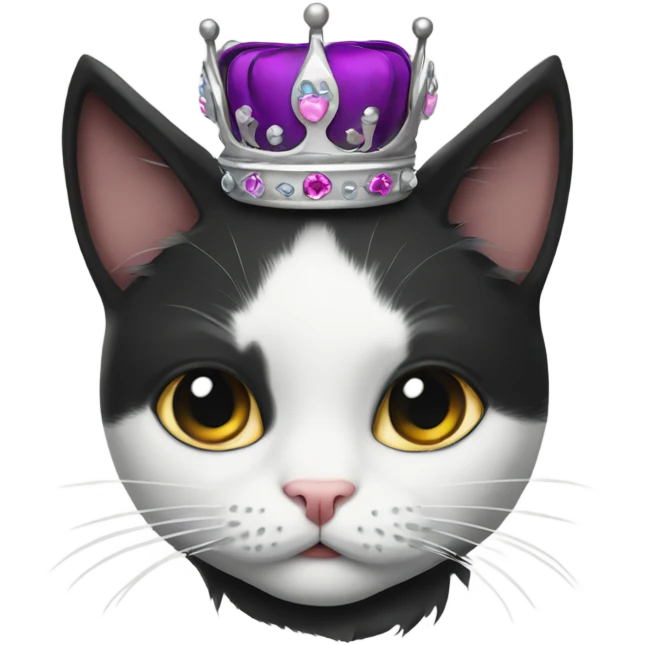 black and white cat wearing a crown emoji