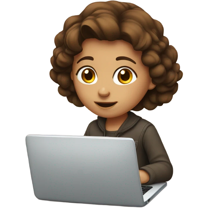 girl with brown hair sitting at a laptop emoji