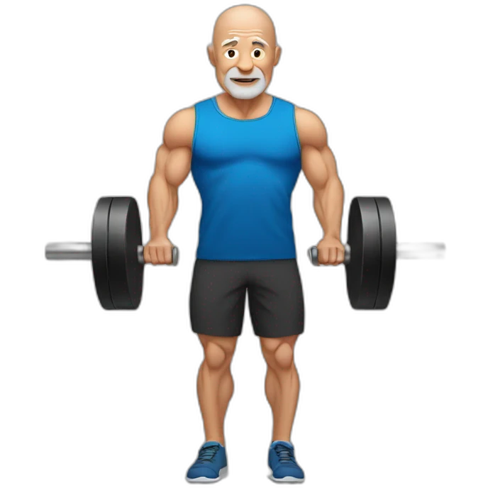 old bald man lifting weights muscular emoji