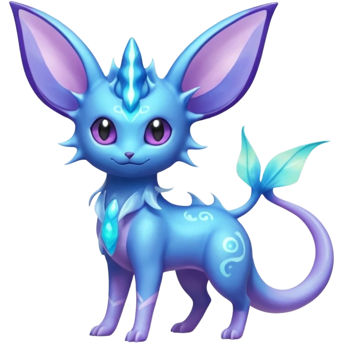 Shiny Sparkly Bioluminescent Glowing Espeon-Lumineon-Vaporeon-Amaura-Dragonair-Fakémon-hybrid-creature (full body)  emoji