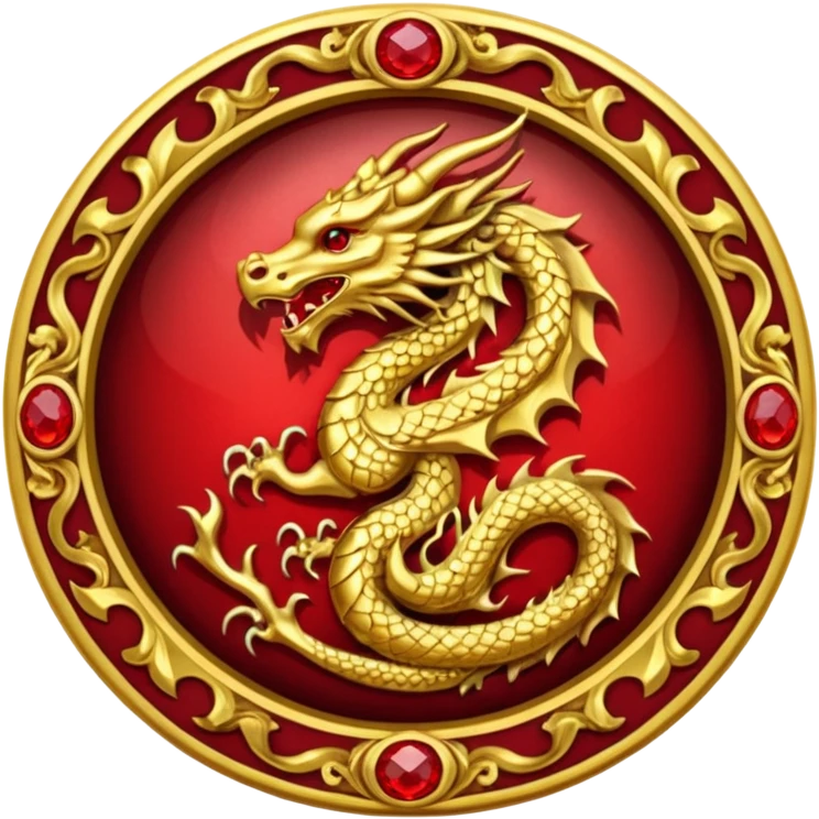 Golden Dragon with wings crest/brosch in a circle with red gems emoji
