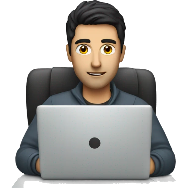 a dark haired guy behind a laptop registering emoji