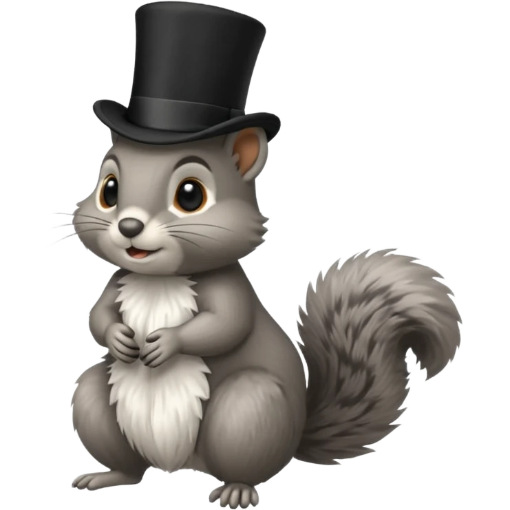 Squirrel (All of its fur gray colored), with a completely black tophat emoji