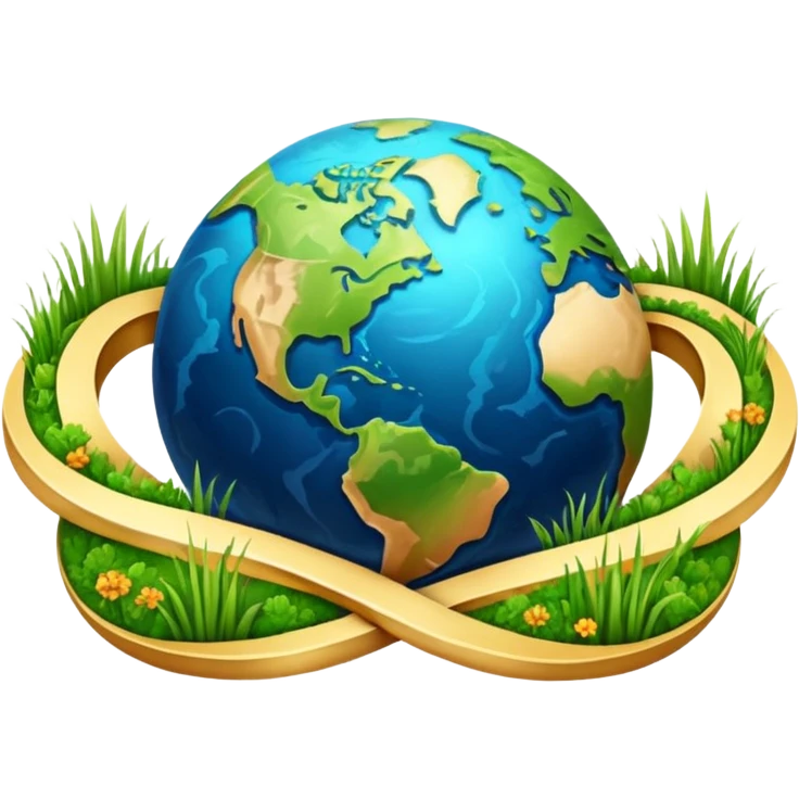infinity 8 symbol stylised to symbolise earth, with desert, grass, cities, oceans emoji