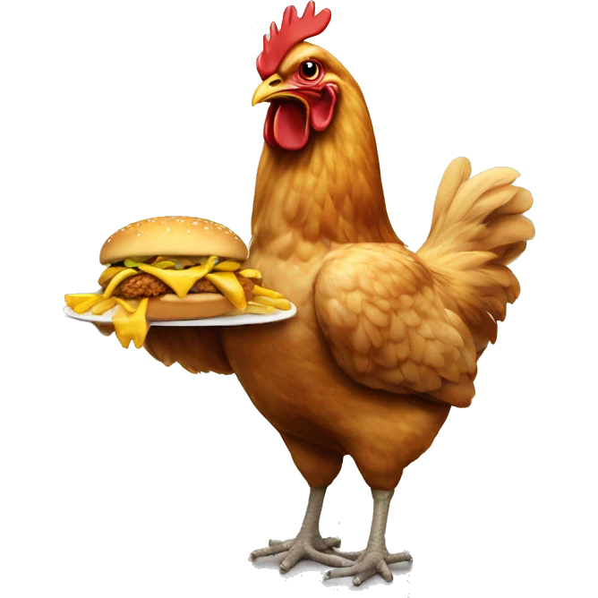 A chicken eating mcdonalds emoji