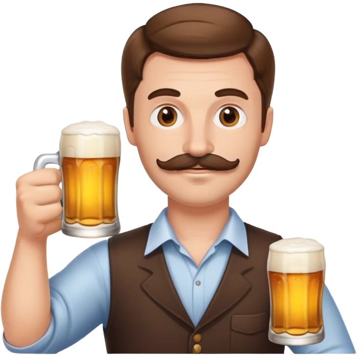 White man with brown hair and mustache holding a beer emoji