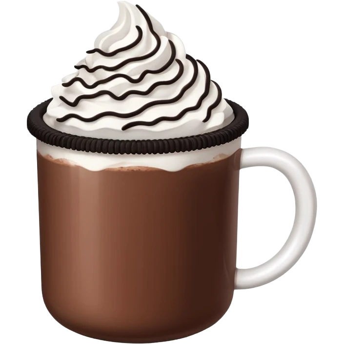 Hot chocolate with whipped cream and marshmallows on top of the whipped cream and also crunched Oreo crumbs. emoji