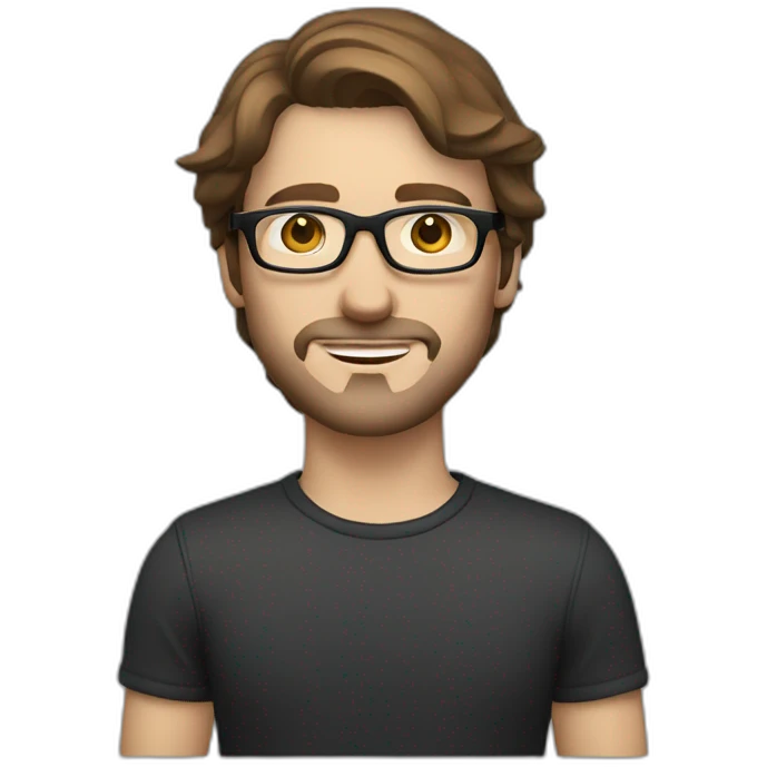 male caucausian designer with shoulder length brown hair and black rimmed glasses emoji