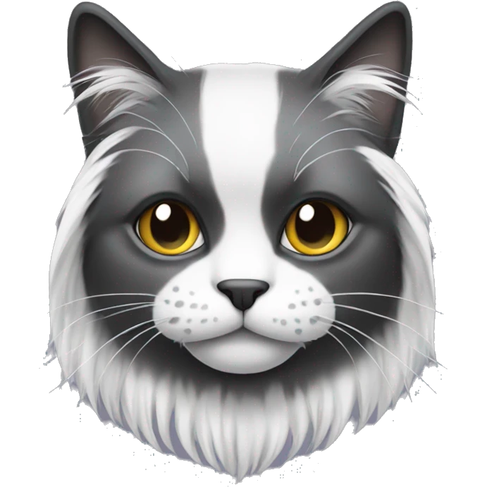 long haired cat with muzzle half black half white emoji